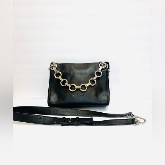 Michael Kors Gianna Convertible Medium Leather Messenger Crossbody Bag Black - Picture 3 of 16